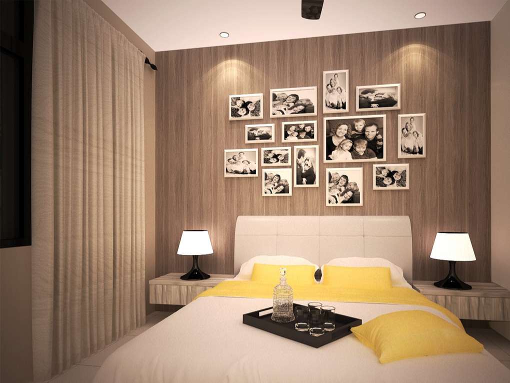 Thiết kế phòng ngủ vợ chồng kết hợp tường gỗ Teak cán mỏng