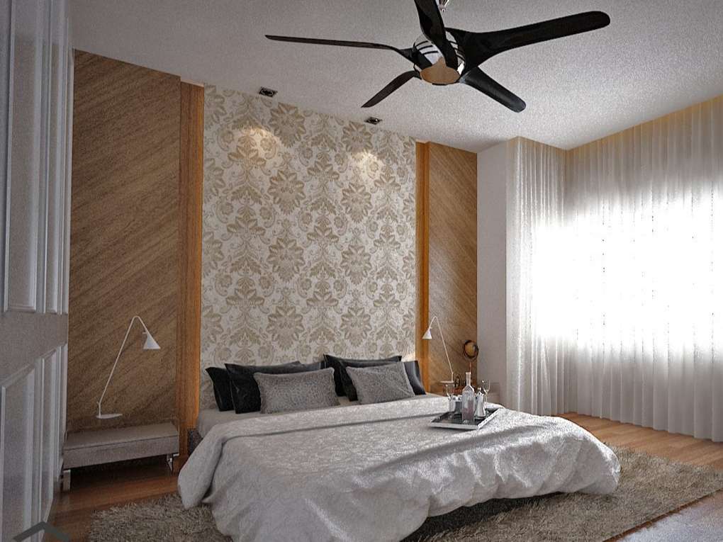 thiết kế phòng ngủ vợ chồng với giấy dán tường họa tiết