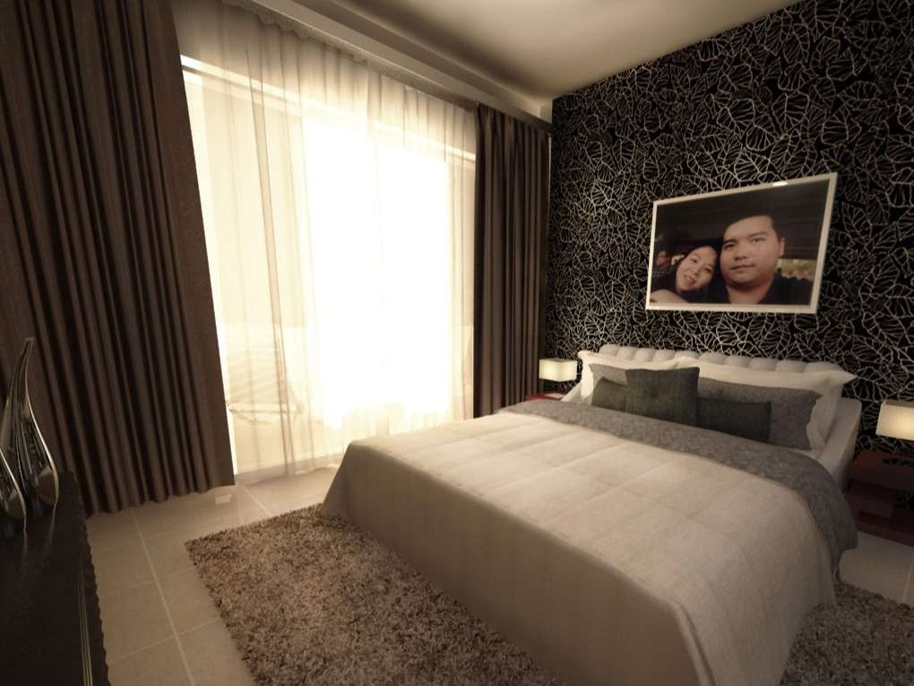 thiết kế phòng ngủ vợ chồng với tông màu nâu sẫm