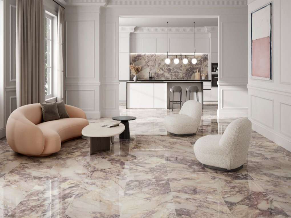 thiết kế sàn nhà với gạch men đá cẩm thạch 