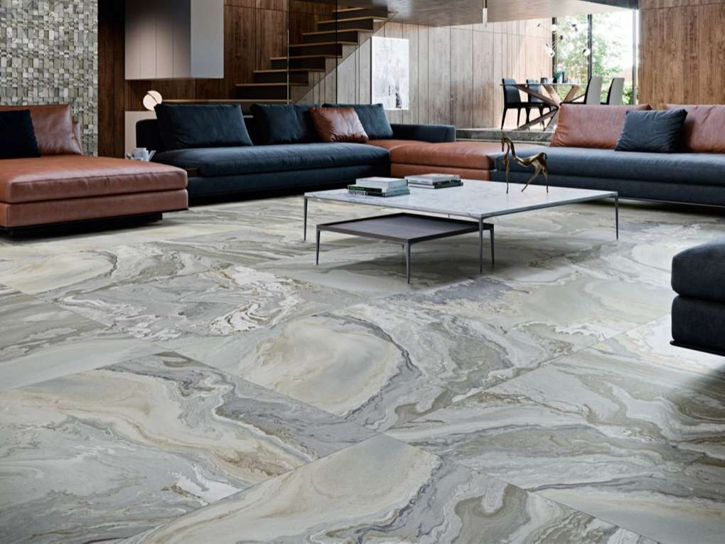 thiết kế sàn nhà với gạch men đá cẩm thạch