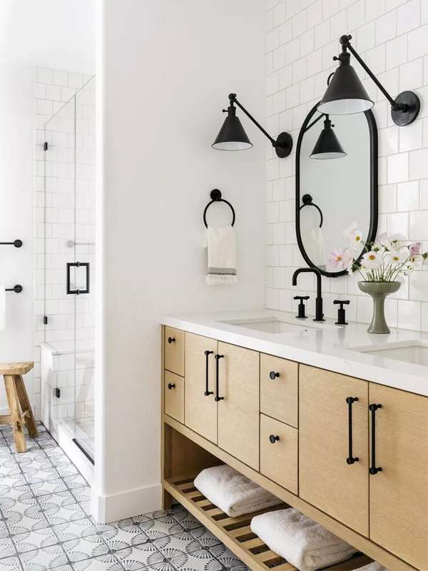 thiết kế phòng tắm đẹp - Kết hợp gạch gỗ