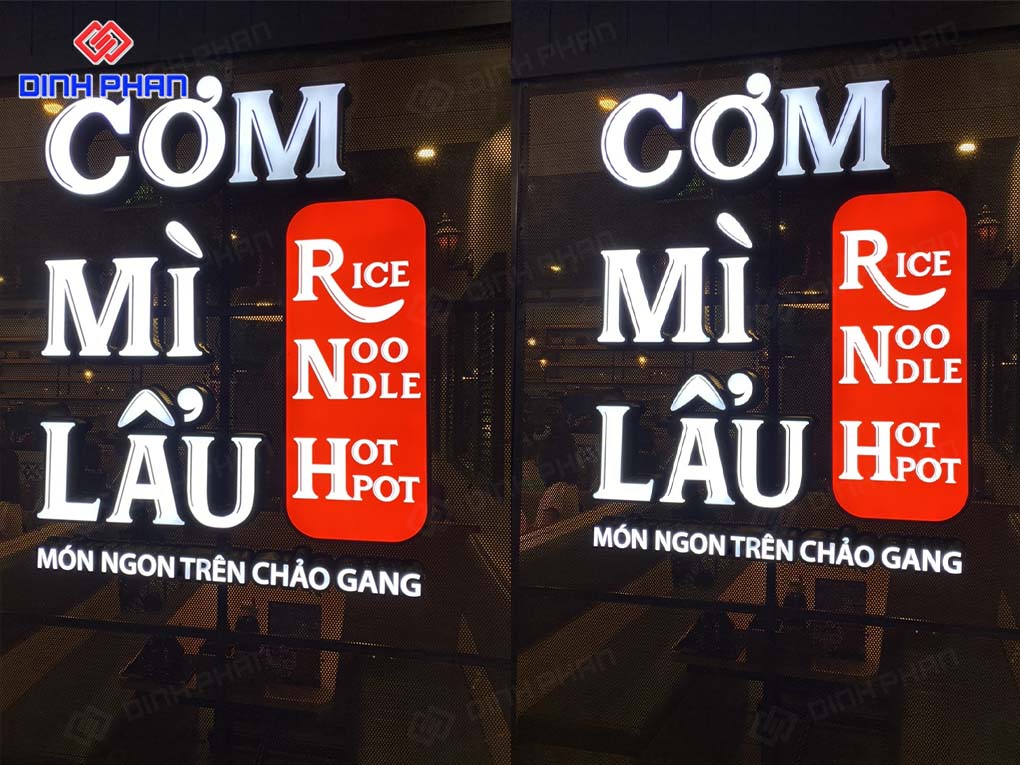 Làm bảng hiệu quán ăn tại Đắk Lắk đẹp và thu hút khách hàng Bảng hiệu chữ nổi mica sáng mặt với LED