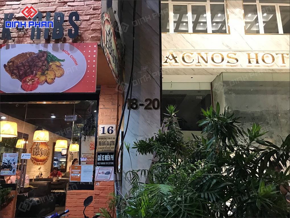 Làm Bảng Hiệu Acnos Hotel sang trọng, sáng đẹp Bảng hiệu khách sạn